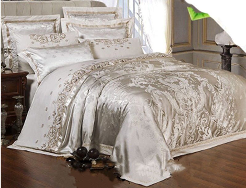 Parure de lit luxe Ice Silk Jacquard coton-lin européenne 4 pièces motif floral. - IVOIRART.COM