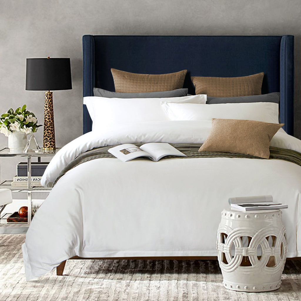 Parure de lit satin coton 4 pièces 100% coton tissé air-jet pour lit 1,8 m luxe! - IVOIRART.COM