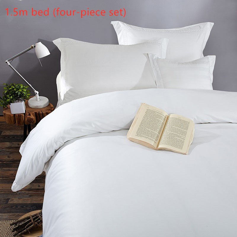 Parure de lit satin coton 4 pièces 100% coton tissé air-jet pour lit 1,8 m luxe! - IVOIRART.COM