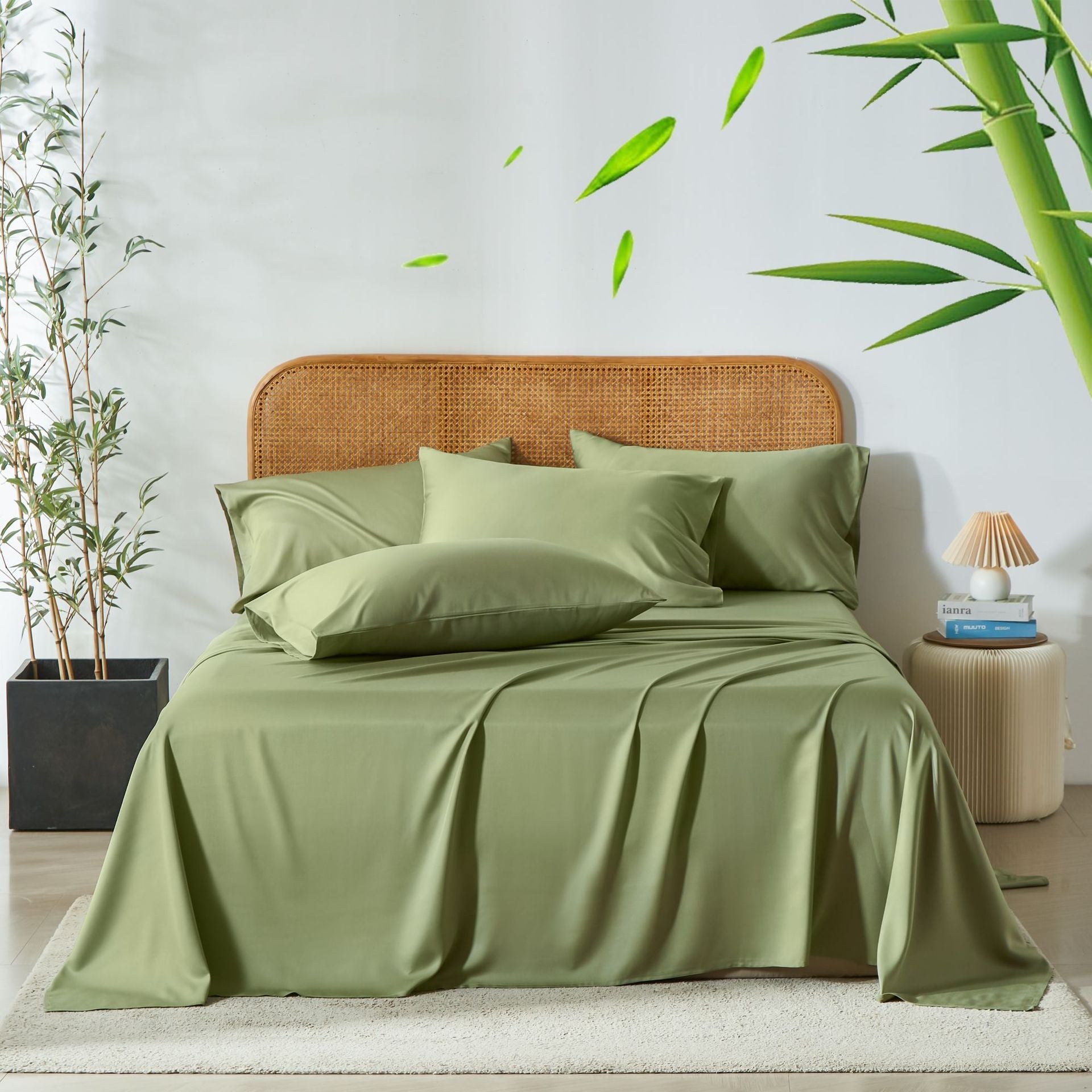 Parure de lit TFQK : drap-housse, drap plat, housse de couette et 2 taies bambou - IVOIRART.COM