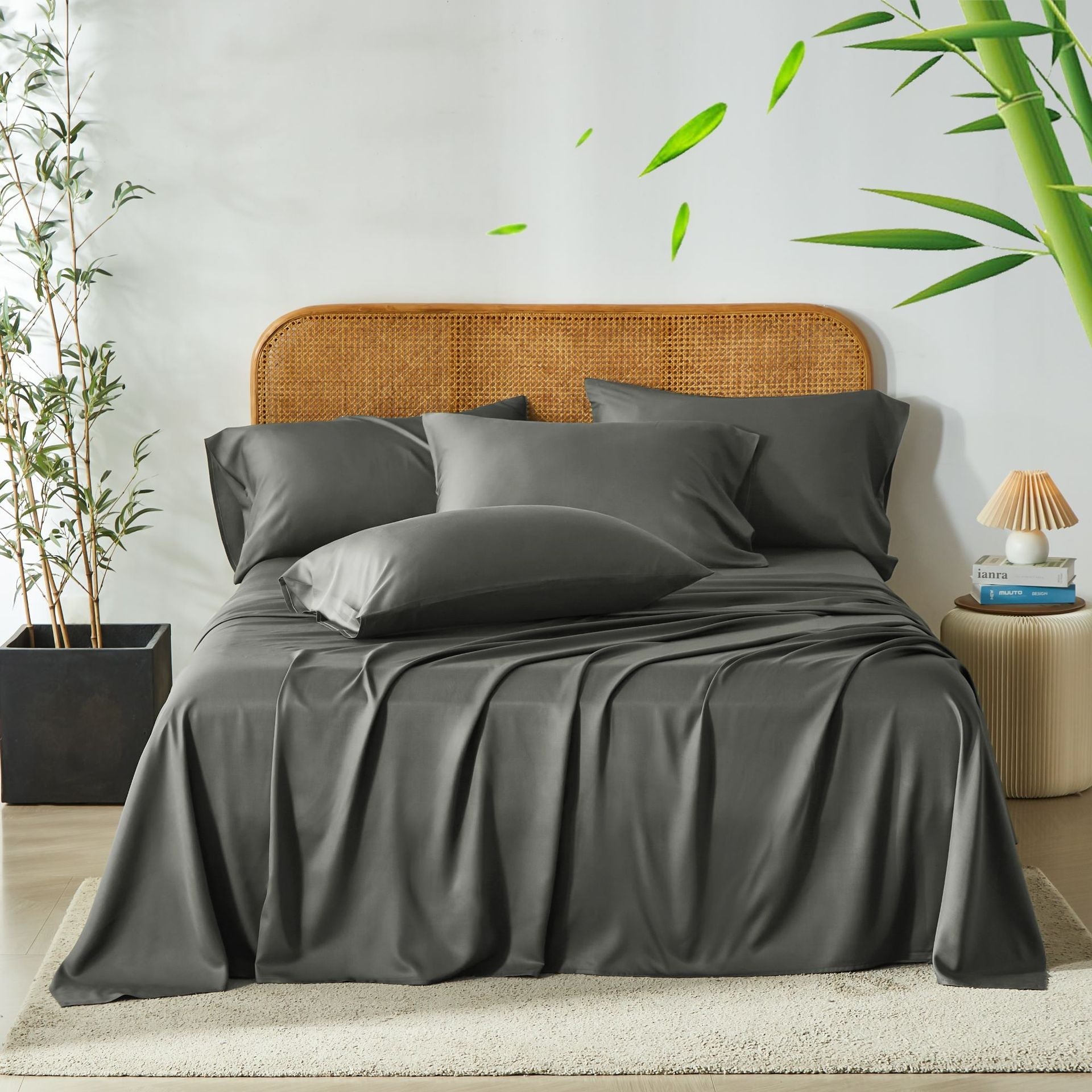 Parure de lit TFQK : drap-housse, drap plat, housse de couette et 2 taies bambou - IVOIRART.COM