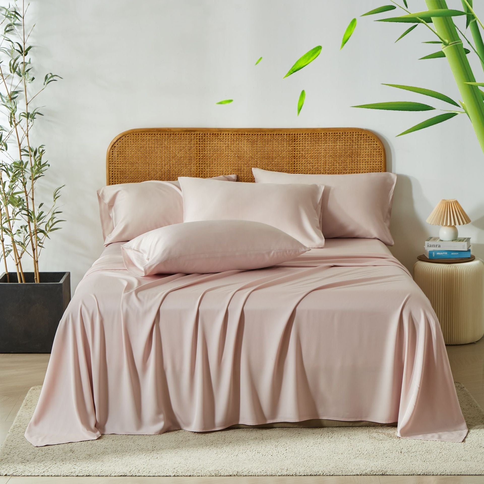 Parure de lit TFQK : drap-housse, drap plat, housse de couette et 2 taies bambou - IVOIRART.COM