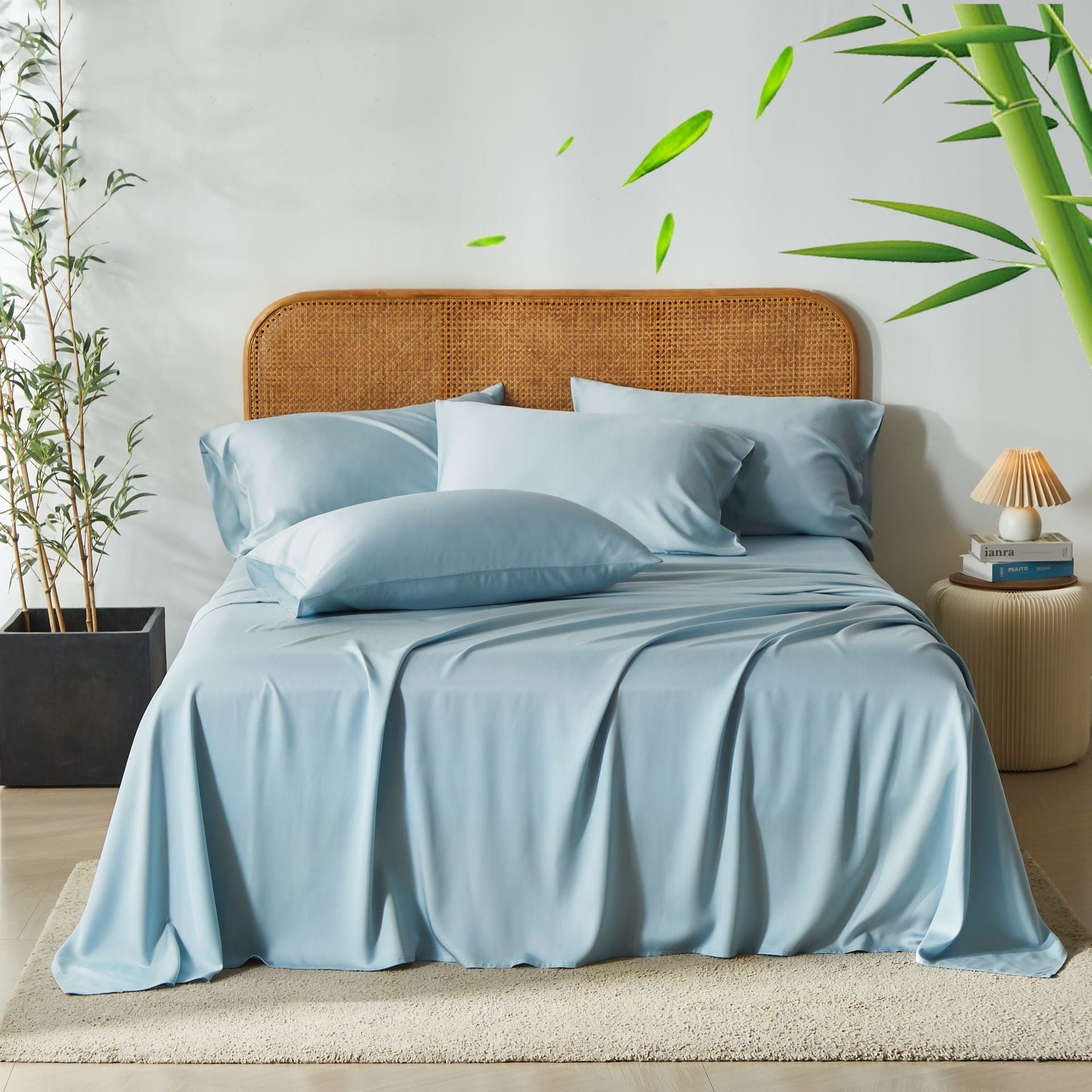 Parure de lit TFQK : drap-housse, drap plat, housse de couette et 2 taies bambou - IVOIRART.COM