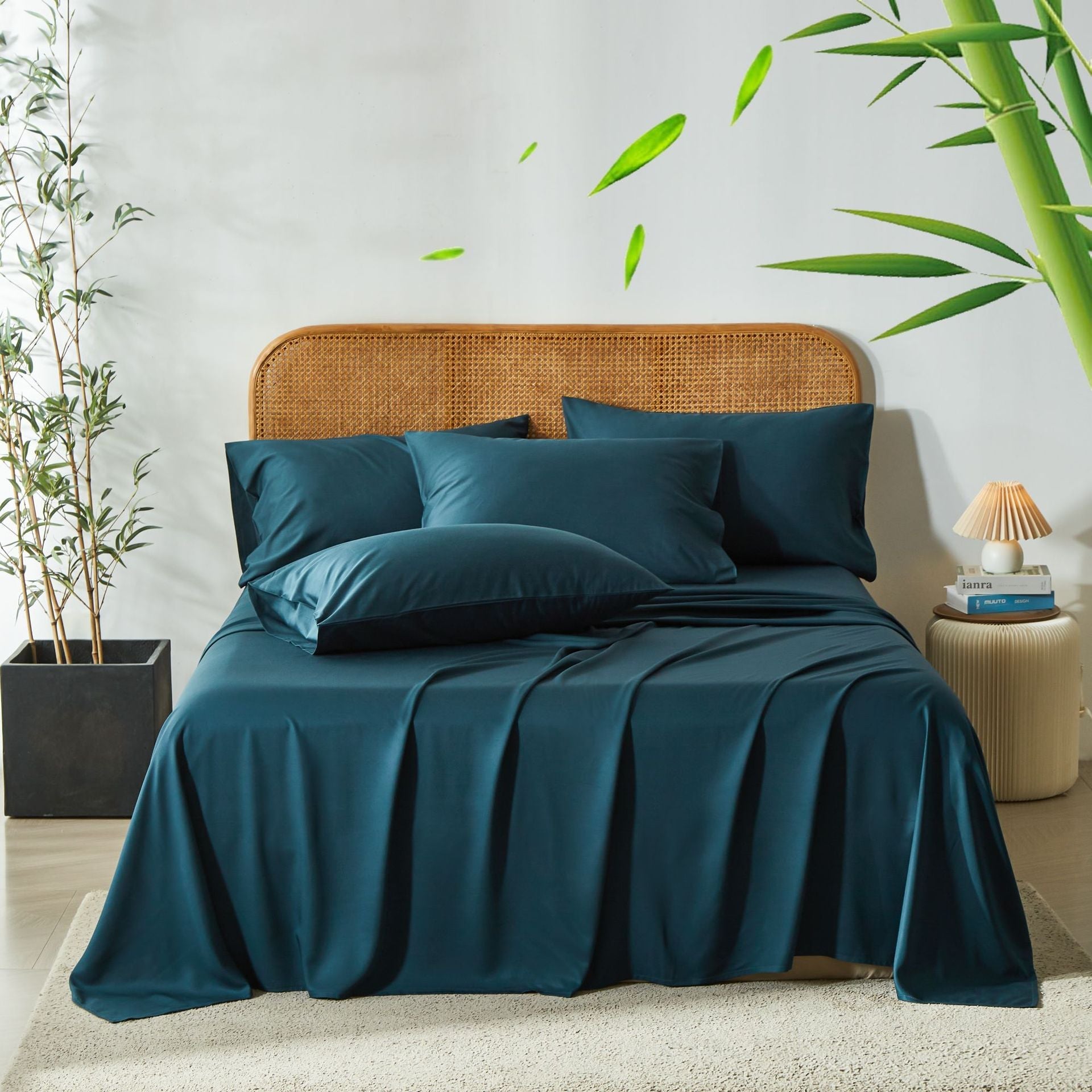 Parure de lit TFQK : drap-housse, drap plat, housse de couette et 2 taies bambou - IVOIRART.COM
