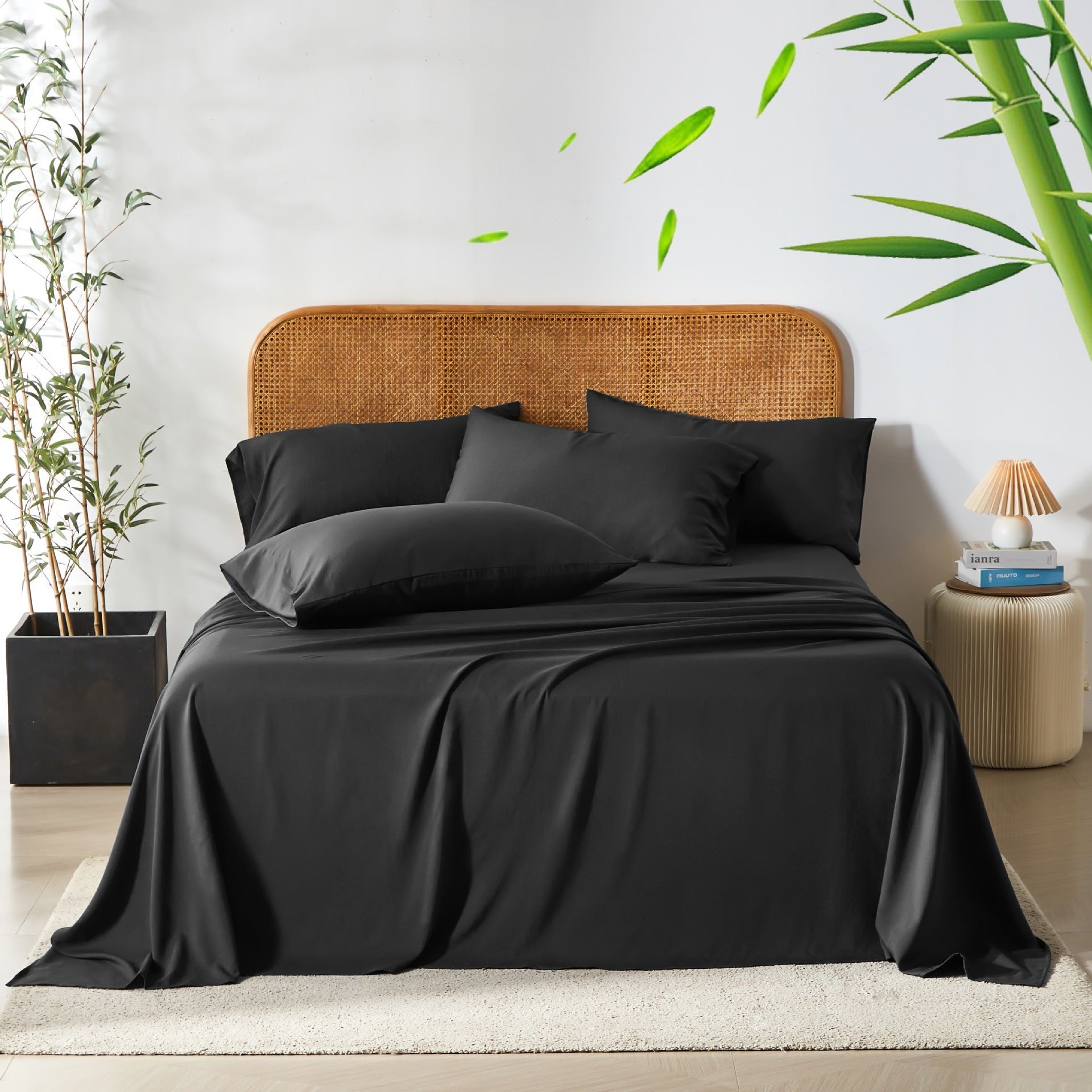 Parure de lit TFQK : drap-housse, drap plat, housse de couette et 2 taies bambou - IVOIRART.COM