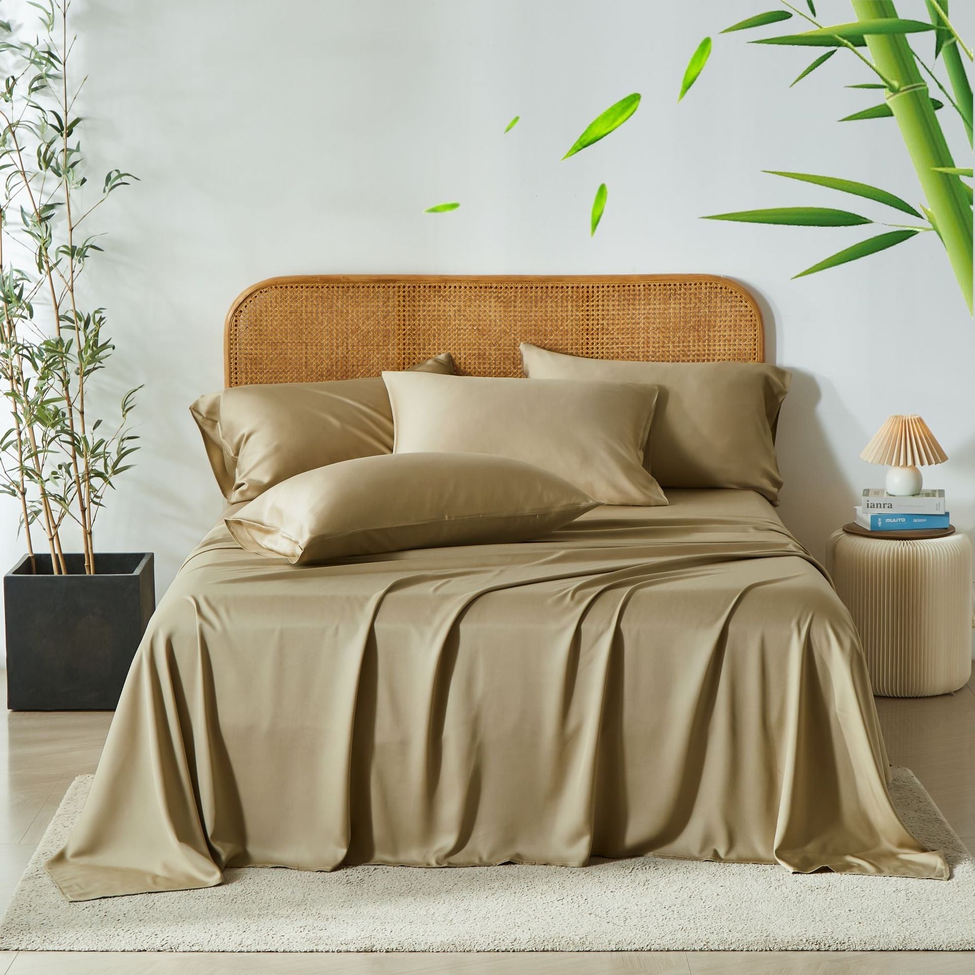 Parure de lit TFQK : drap-housse, drap plat, housse de couette et 2 taies bambou - IVOIRART.COM