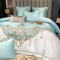 Parure de Literie de Luxe Quatre Pièces avec Broderie Fleur Champagne Européenne - IVOIRART.COM