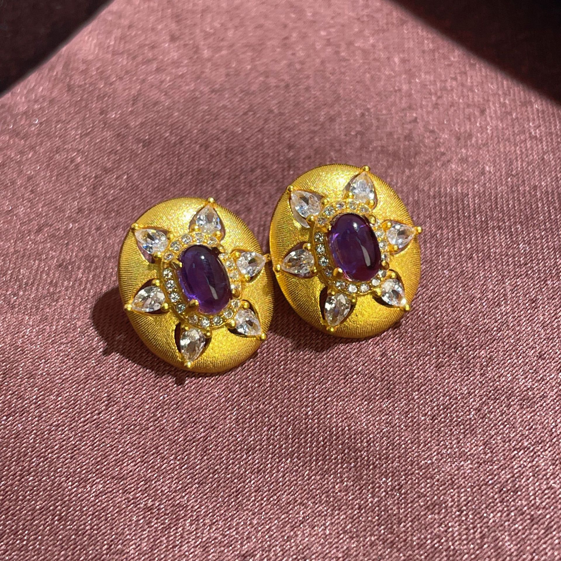 Parure élégante en argent sterling S925 avec tournesol français et améthyste - IVOIRART.COM
