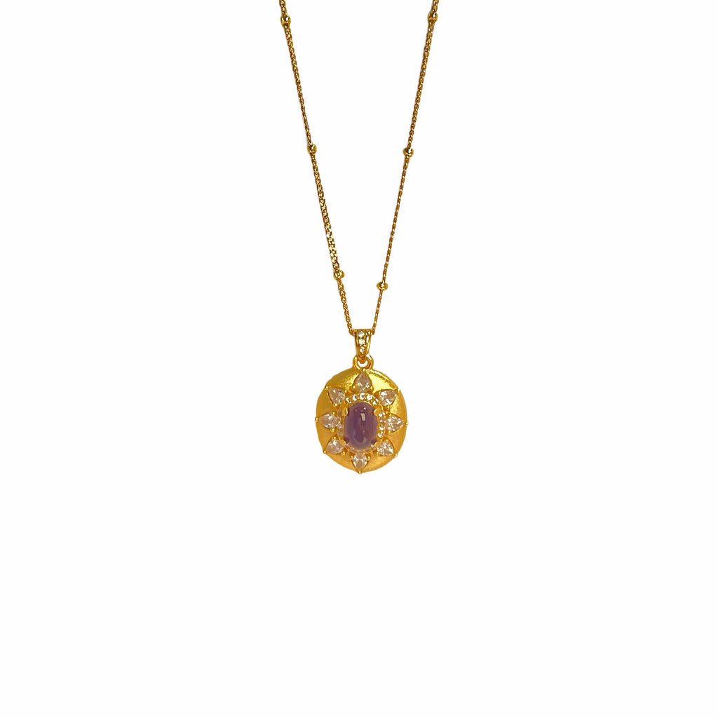 Parure élégante en argent sterling S925 avec tournesol français et améthyste - IVOIRART.COM
