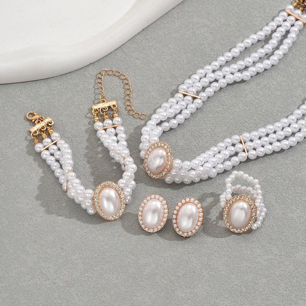 Parure multi-couches femme Europe-Amérique, collier, boucles, bracelet, perle CZs. - IVOIRART.COM