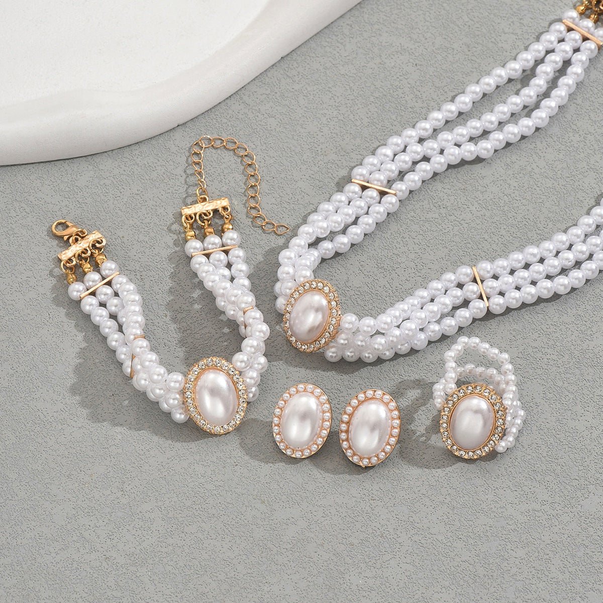 Parure multi-couches femme Europe-Amérique, collier, boucles, bracelet, perle CZs. - IVOIRART.COM