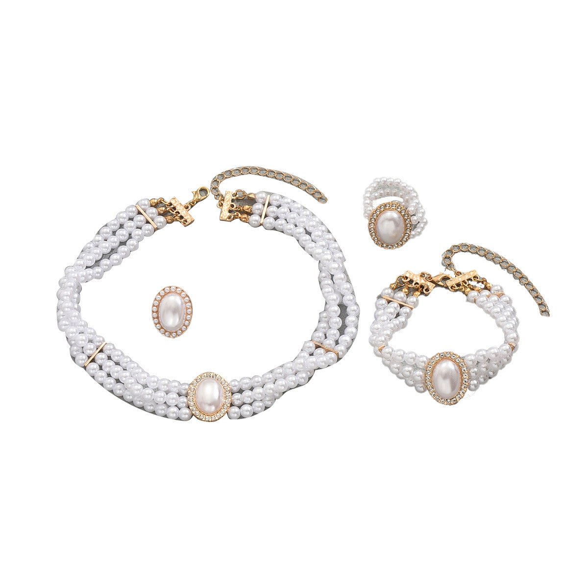 Parure multi-couches femme Europe-Amérique, collier, boucles, bracelet, perle CZs. - IVOIRART.COM