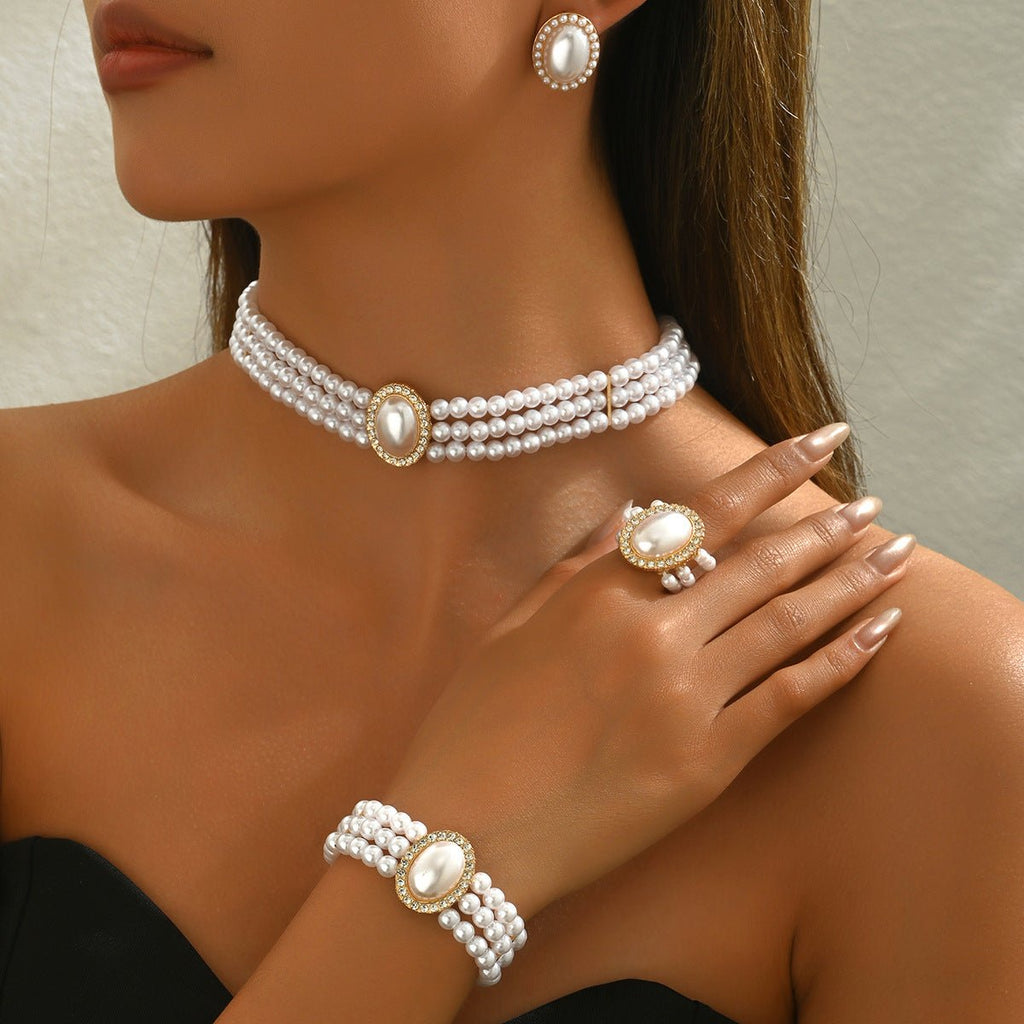 Parure multi-couches femme Europe-Amérique, collier, boucles, bracelet, perle CZs. - IVOIRART.COM
