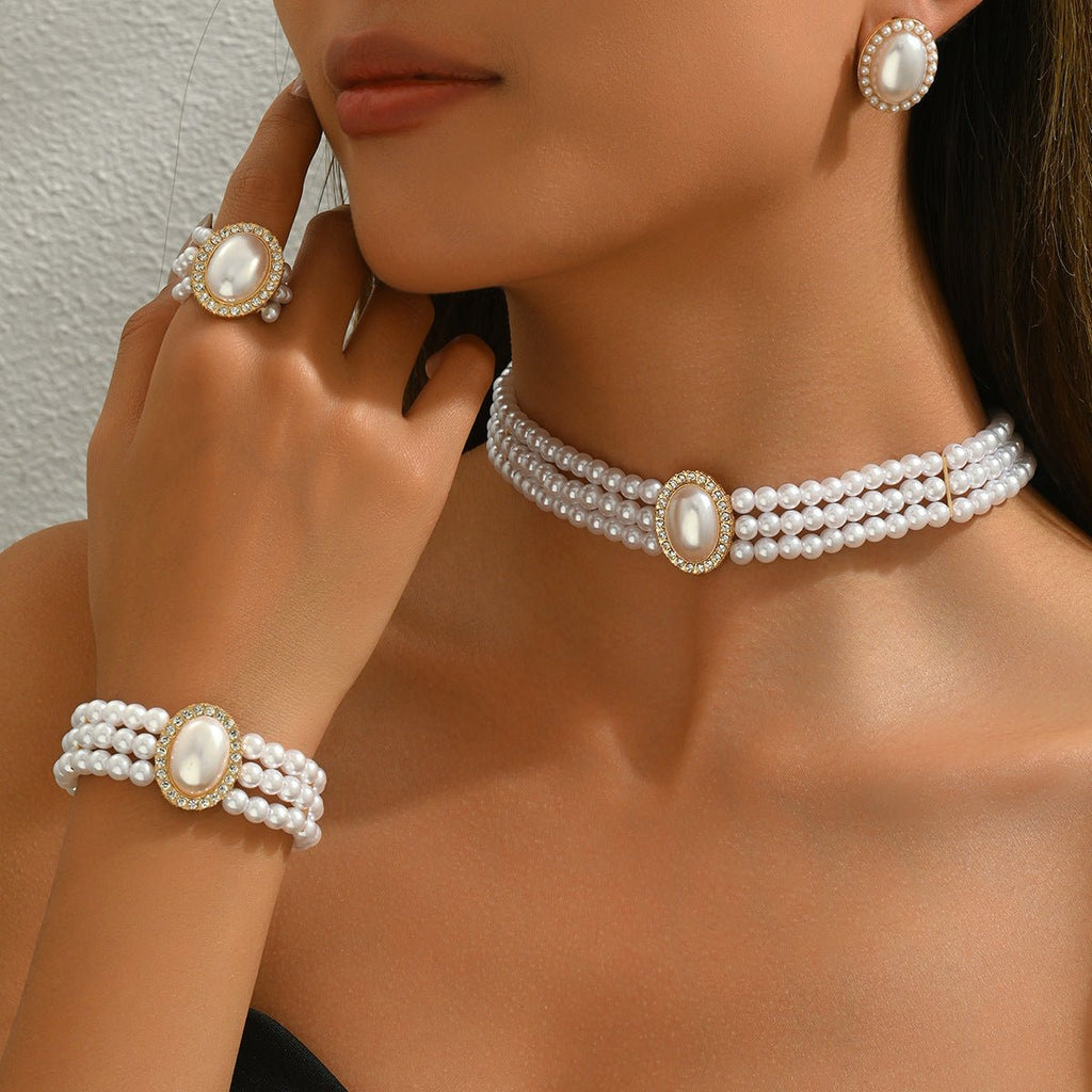 Parure multi-couches femme Europe-Amérique, collier, boucles, bracelet, perle CZs. - IVOIRART.COM