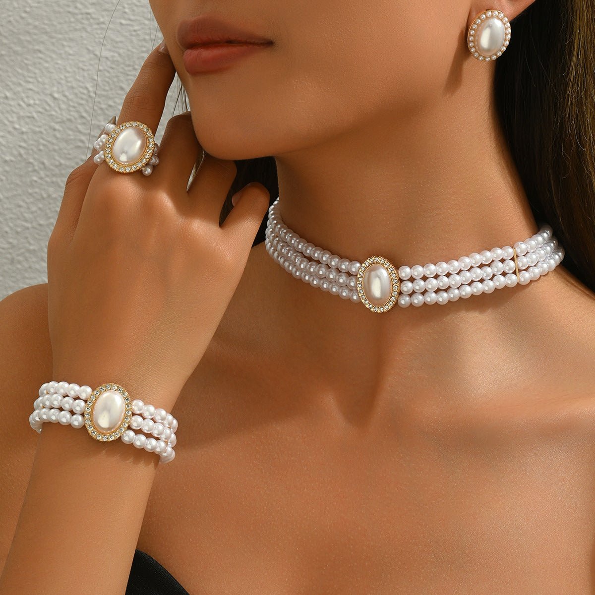 Parure multi-couches femme Europe-Amérique, collier, boucles, bracelet, perle CZs. - IVOIRART.COM
