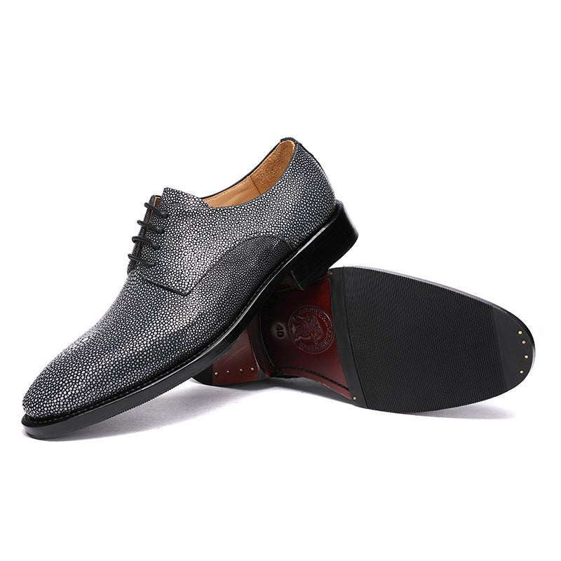 Pearl Fish Skin Men's Shoes Pure Manual Lace Up Low Heel - IVOIRART.COM