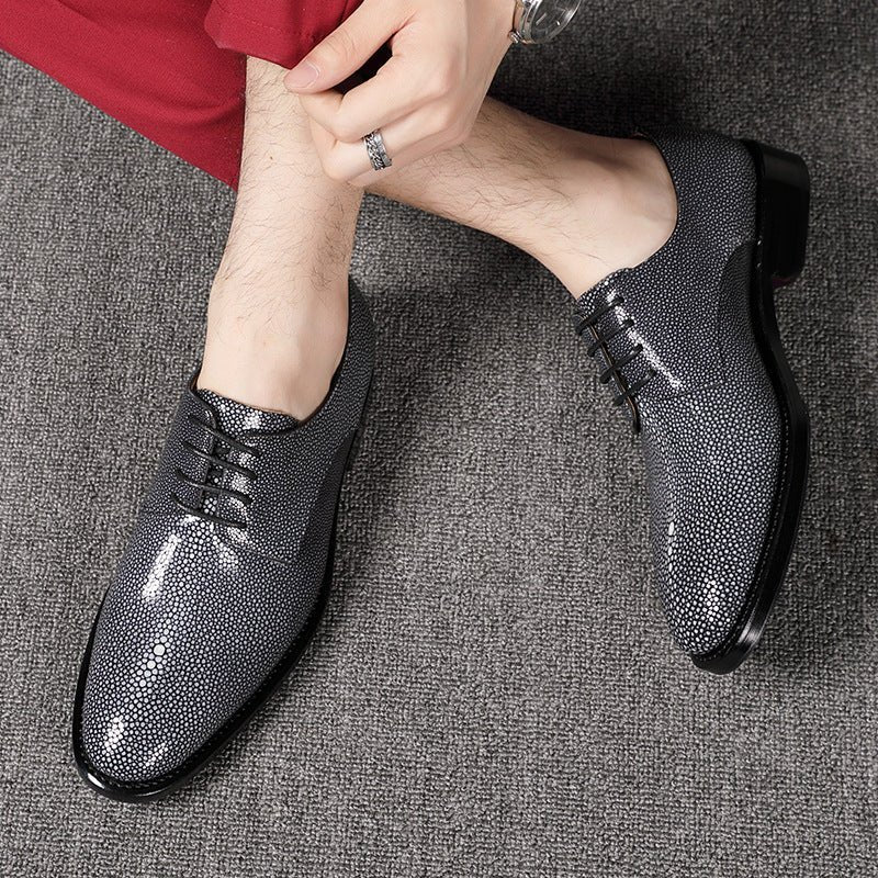 Pearl Fish Skin Men's Shoes Pure Manual Lace Up Low Heel - IVOIRART.COM