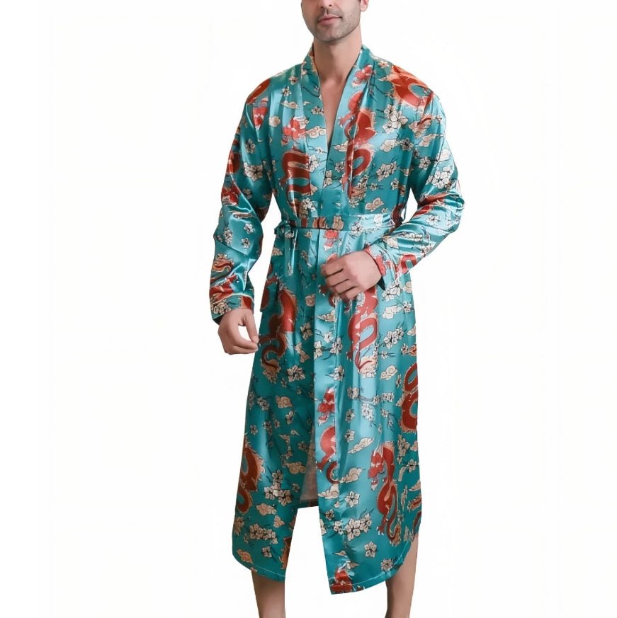 Peignoir été en soie glacée pour homme, manches longues, léger, style détente XL - IVOIRART.COM