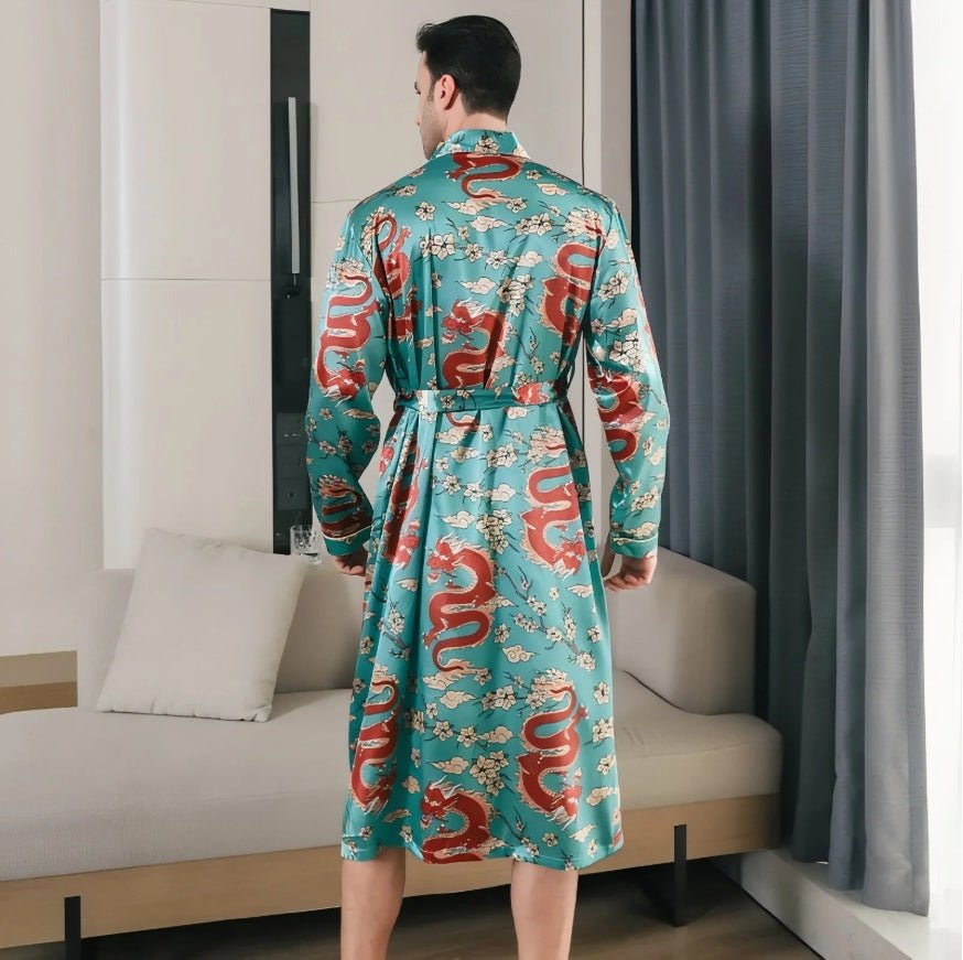 Peignoir été en soie glacée pour homme, manches longues, léger, style détente XL - IVOIRART.COM