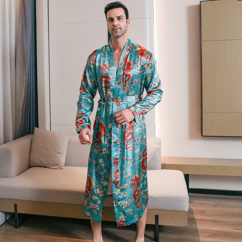 Peignoir été en soie glacée pour homme, manches longues, léger, style détente XL - IVOIRART.COM