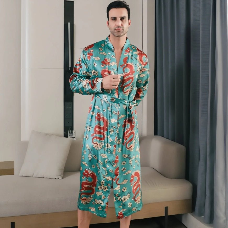 Peignoir été en soie glacée pour homme, manches longues, léger, style détente XL - IVOIRART.COM