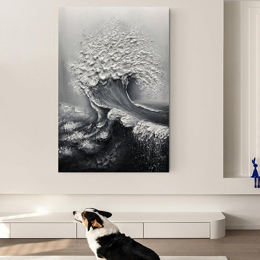 Peinture à l'huile abstraite 3D Vague Océan épaisse, toile peinte à la main-beau - IVOIRART.COM