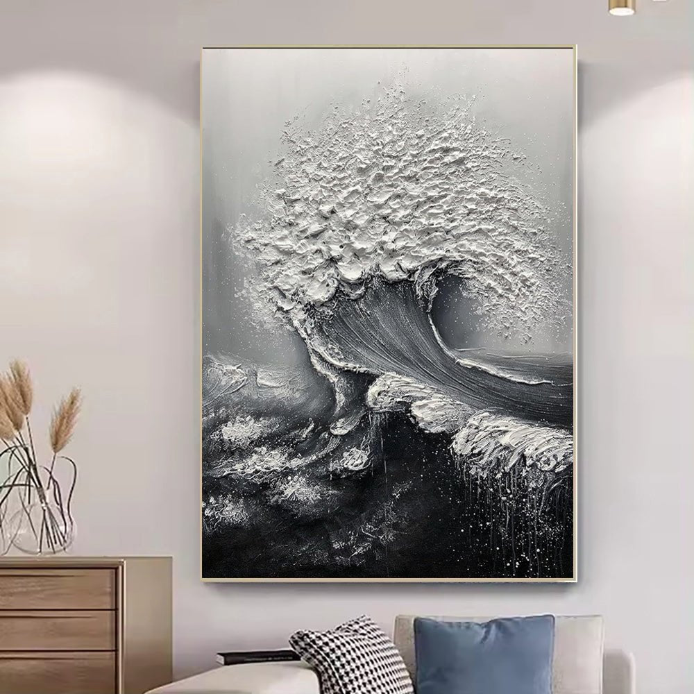 Peinture à l'huile abstraite 3D Vague Océan épaisse, toile peinte à la main-beau - IVOIRART.COM