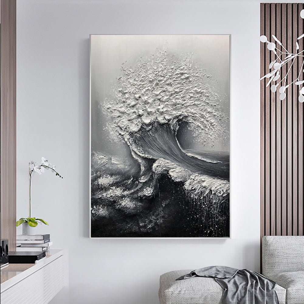 Peinture à l'huile abstraite 3D Vague Océan épaisse, toile peinte à la main-beau - IVOIRART.COM