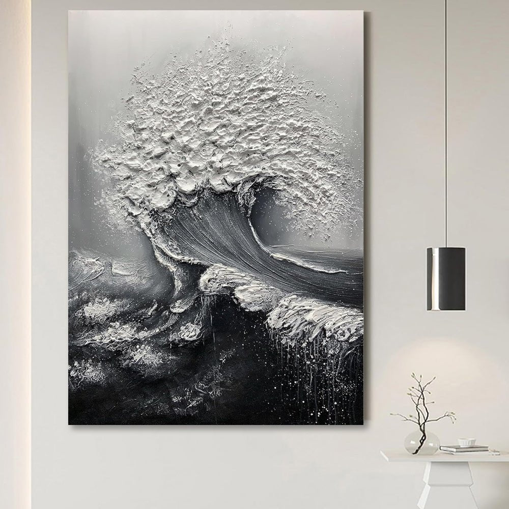Peinture à l'huile abstraite 3D Vague Océan épaisse, toile peinte à la main-beau - IVOIRART.COM