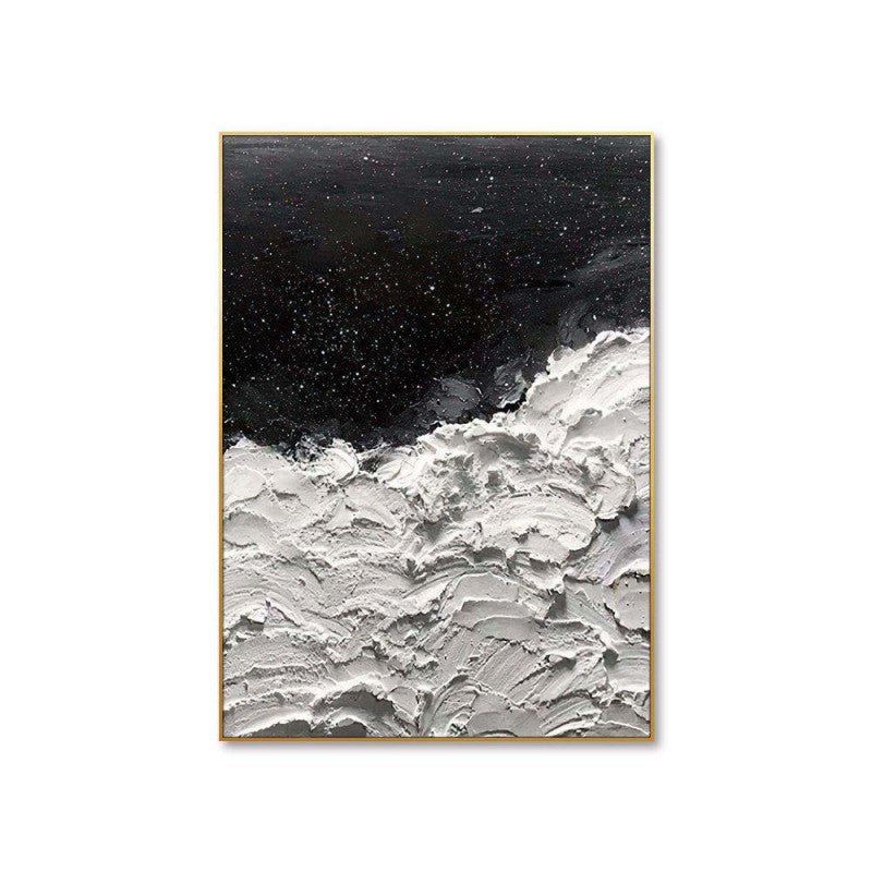Peinture à l'huile abstraite épaisse faite main - Océans d'Étoiles Noir et Blanc - IVOIRART.COM