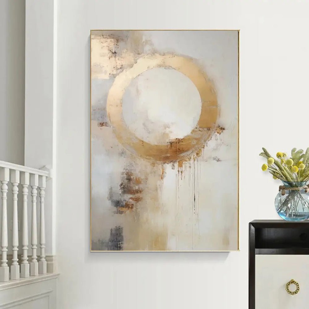 Peinture à l'huile abstraite faite main sur toile, cercle doré, déco murale mod. - IVOIRART.COM
