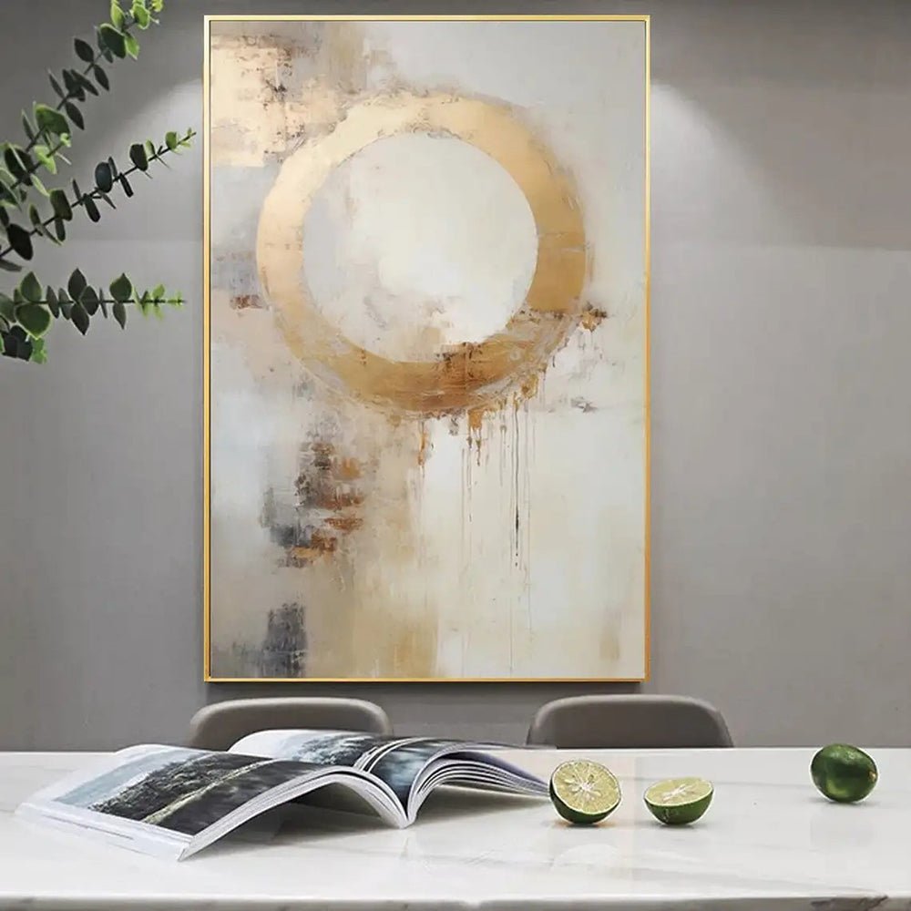 Peinture à l'huile abstraite faite main sur toile, cercle doré, déco murale mod. - IVOIRART.COM