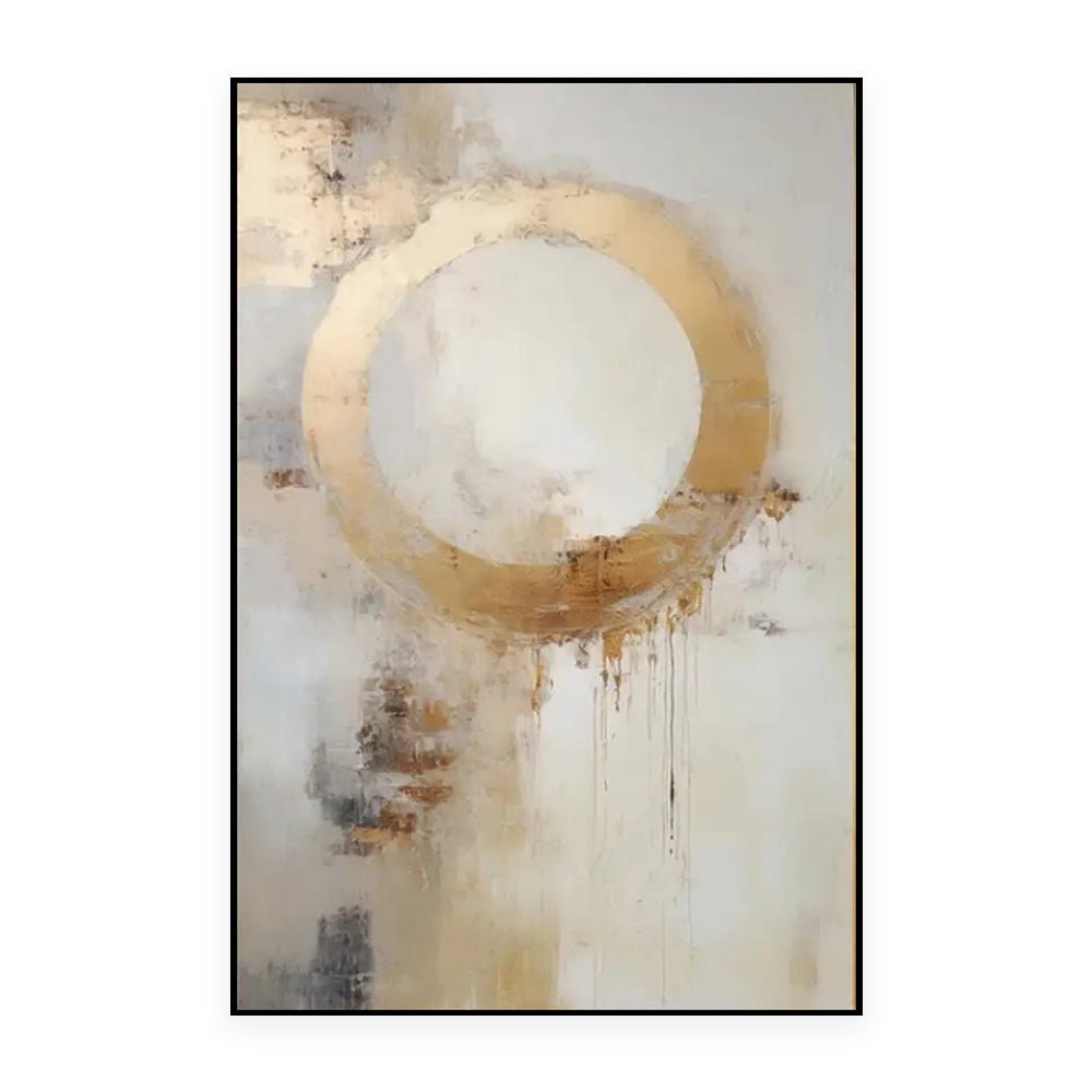 Peinture à l'huile abstraite faite main sur toile, cercle doré, déco murale mod. - IVOIRART.COM
