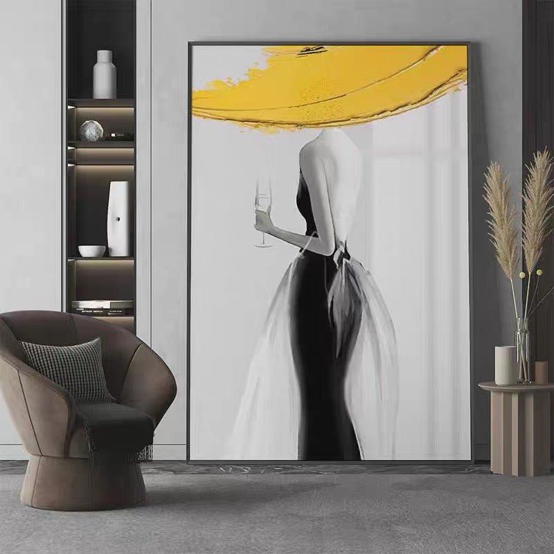 Peinture à l'huile abstraite femme moderne jaune - Toile artisanale nordique art - IVOIRART.COM