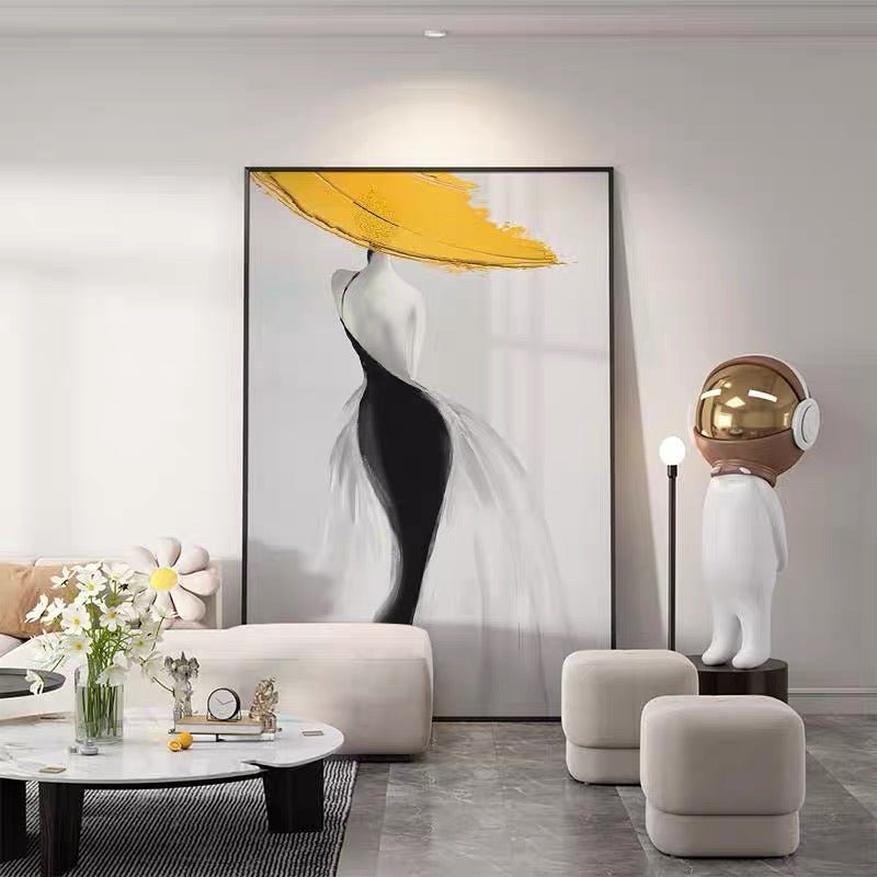 Peinture à l'huile abstraite femme moderne jaune - Toile artisanale nordique art - IVOIRART.COM