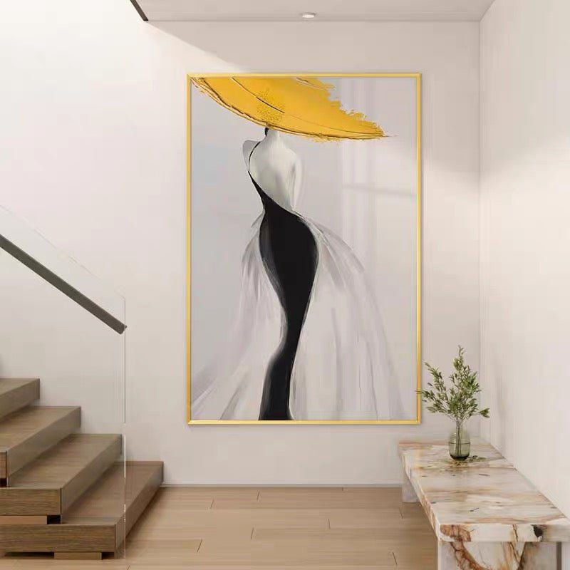 Peinture à l'huile abstraite femme moderne jaune - Toile artisanale nordique art - IVOIRART.COM