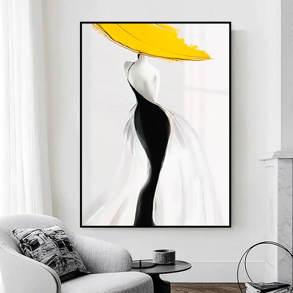 Peinture à l'huile abstraite femme moderne jaune - Toile artisanale nordique art - IVOIRART.COM