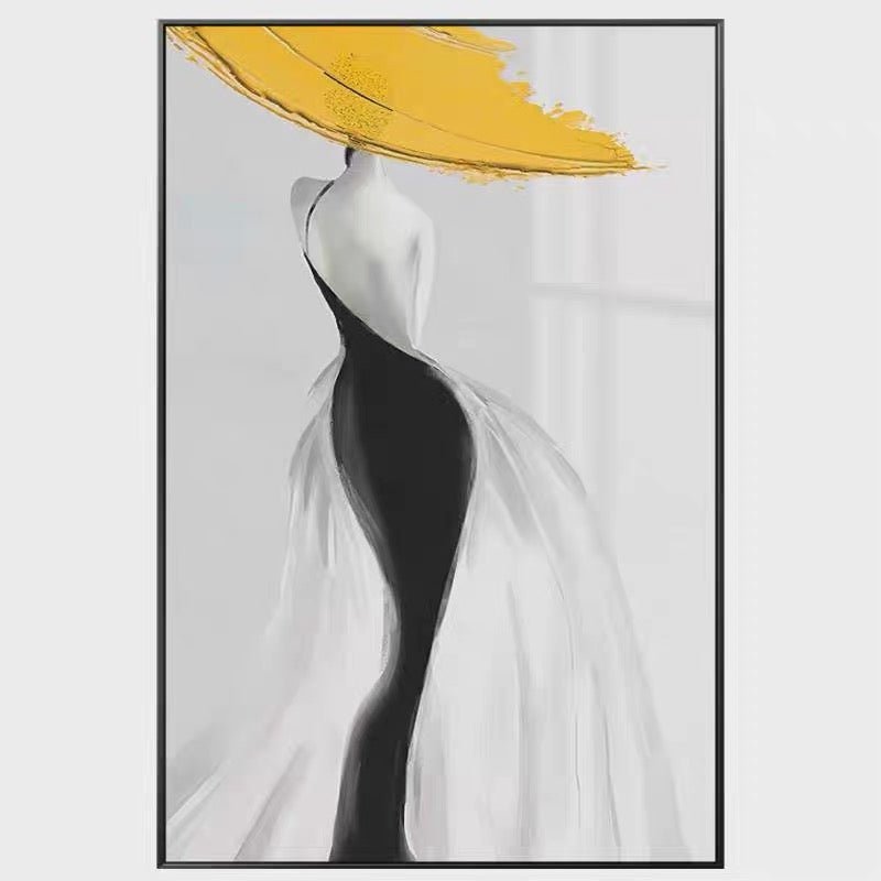 Peinture à l'huile abstraite femme moderne jaune - Toile artisanale nordique art - IVOIRART.COM