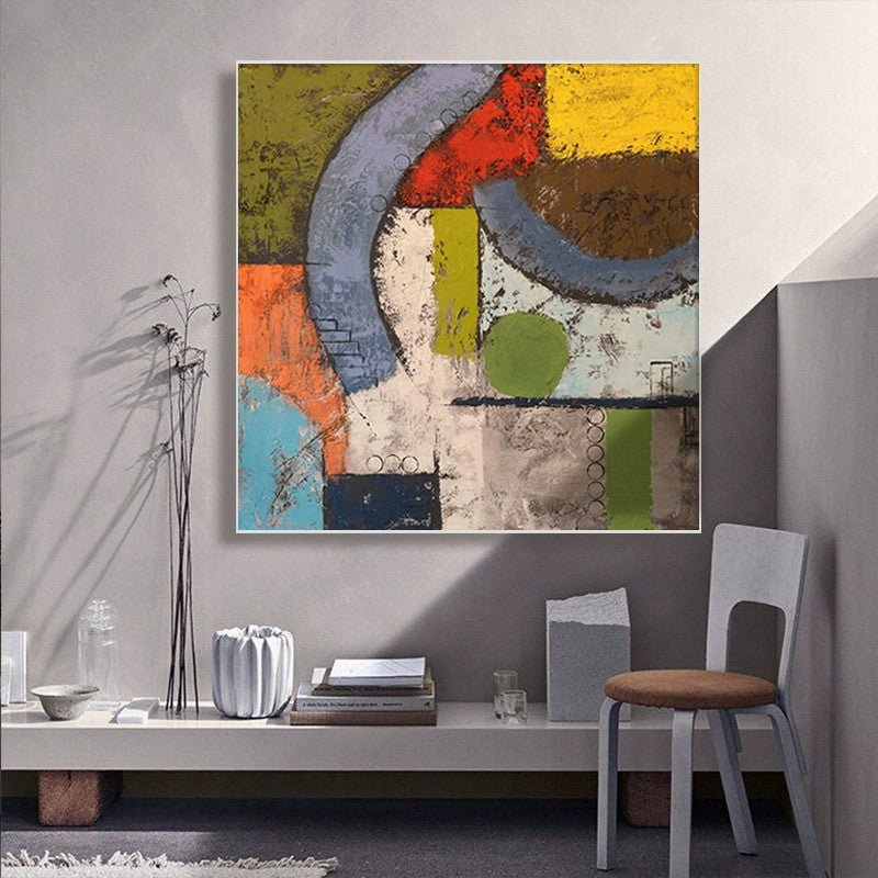 Peinture à l'huile abstraite médiévale sur toile, tableau carré fait main déco . - IVOIRART.COM