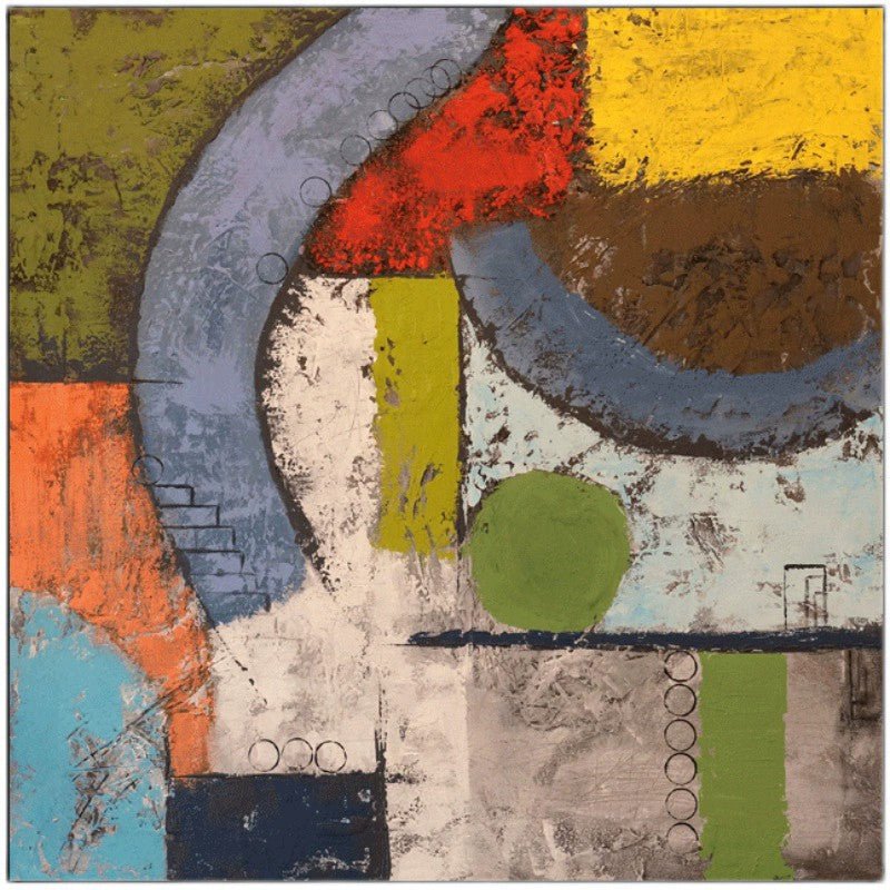 Peinture à l'huile abstraite médiévale sur toile, tableau carré fait main déco . - IVOIRART.COM