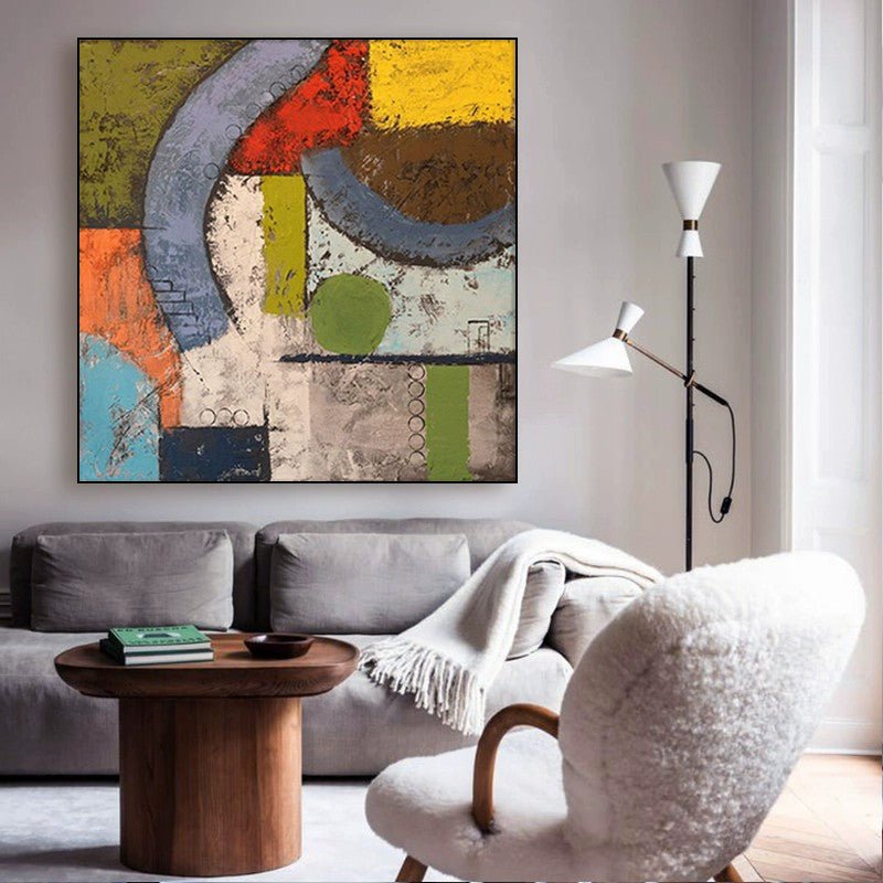 Peinture à l'huile abstraite médiévale sur toile, tableau carré fait main déco . - IVOIRART.COM