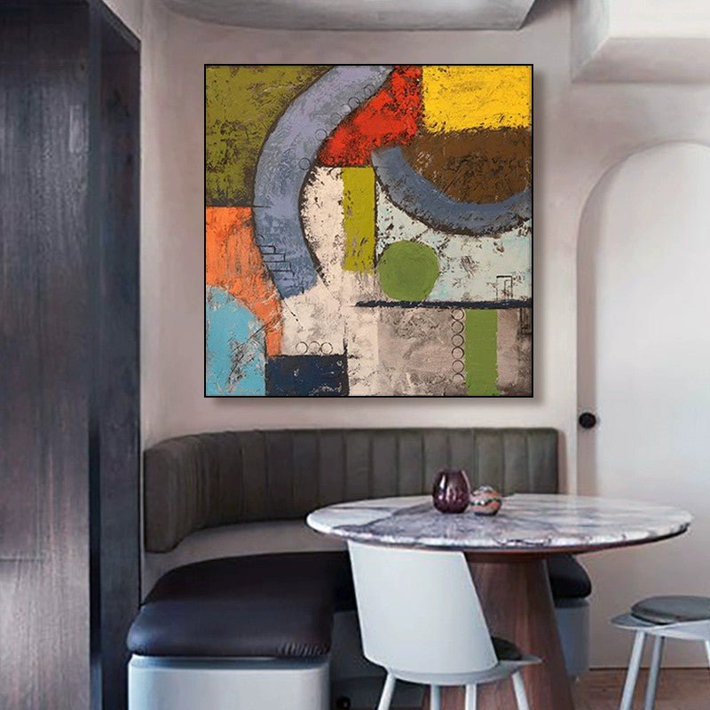 Peinture à l'huile abstraite médiévale sur toile, tableau carré fait main déco . - IVOIRART.COM