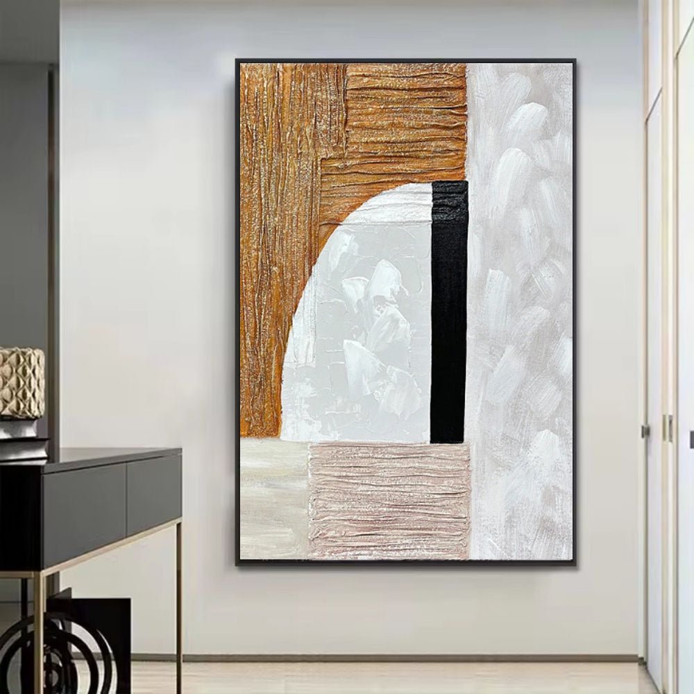 Peinture à l'huile abstraite moderne dorée, tableau fait main pour séjour. - IVOIRART.COM