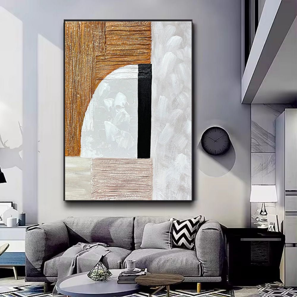 Peinture à l'huile abstraite moderne dorée, tableau fait main pour séjour. - IVOIRART.COM