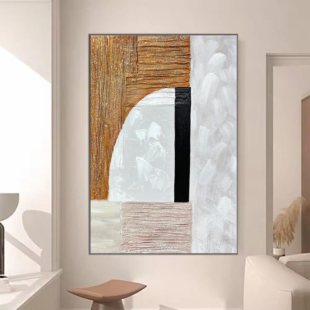Peinture à l'huile abstraite moderne dorée, tableau fait main pour séjour. - IVOIRART.COM