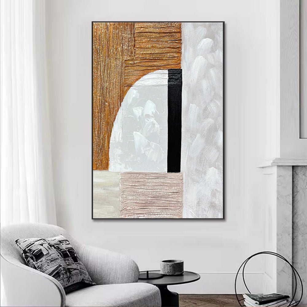 Peinture à l'huile abstraite moderne dorée, tableau fait main pour séjour. - IVOIRART.COM
