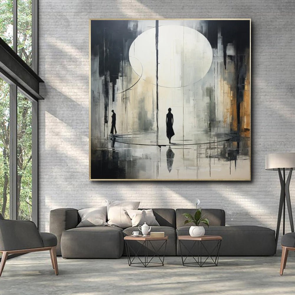 Peinture à l'huile abstraite noir et blanc sur toile, fait main, décor mural -XL - IVOIRART.COM