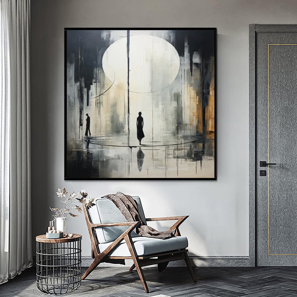 Peinture à l'huile abstraite noir et blanc sur toile, fait main, décor mural -XL - IVOIRART.COM