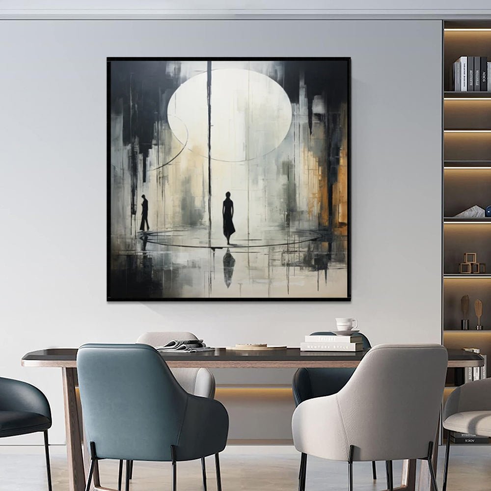 Peinture à l'huile abstraite noir et blanc sur toile, fait main, décor mural -XL - IVOIRART.COM