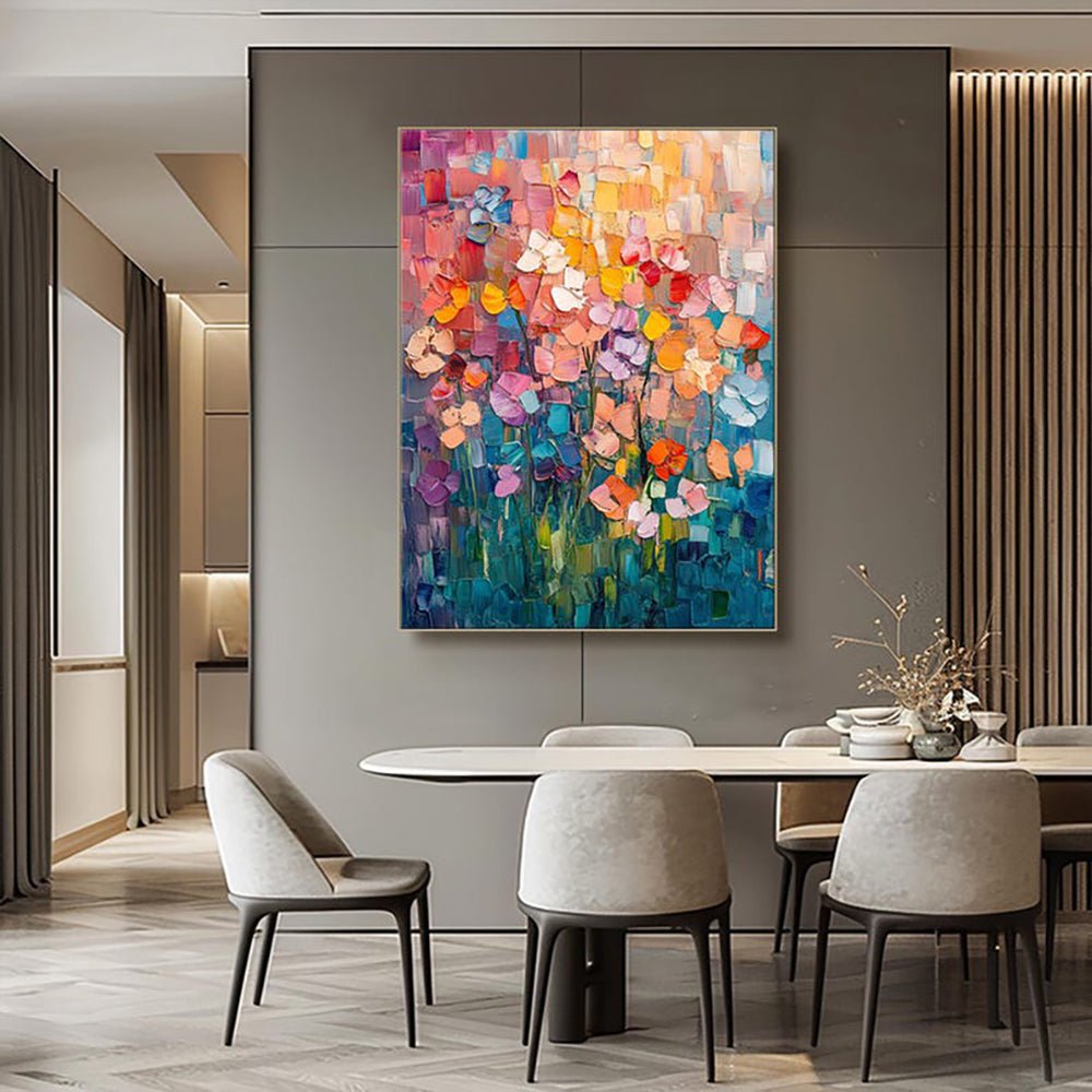 Peinture à l'huile abstraite Tulipe, peinte à la main, toile 3D texturée décors. - IVOIRART.COM